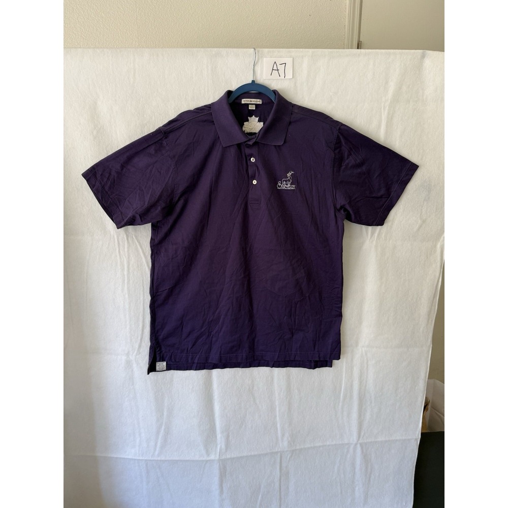 Peter Millar Polo Shirt Men's Large Purple The Sanctuary Elk Logo MF16K01 Cotton